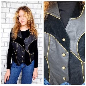 womens Leather Vest Black suede Vest Leather Clothing cowgirl Vest Vintage 90s Western Vest Black Vest M Black Leather Vest