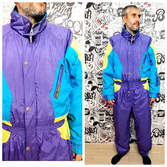 Unisex Adult Clothing Vintage men ski suit XL Purp