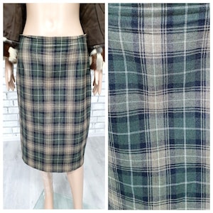 pencil skirt winter skirt  Khaki plaid skirt Boho Skirt Wool Skirt  womens skirt Vintage warm Skirt Midi Skirt  M