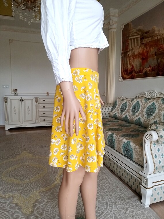 yellow skirt daisy print skirt skater skirt flora… - image 6