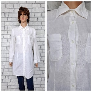 Minimalist Blouse white Blouse L white Shirt women Linen Shirt Linen Clothing Vintage Button Up Shirt white Linen Top Linen blouse