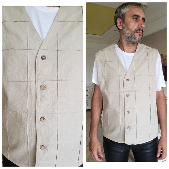 Mens Beige Vest Mens Linen Vest Suit Vest Mens Vest Groomsman Etsy