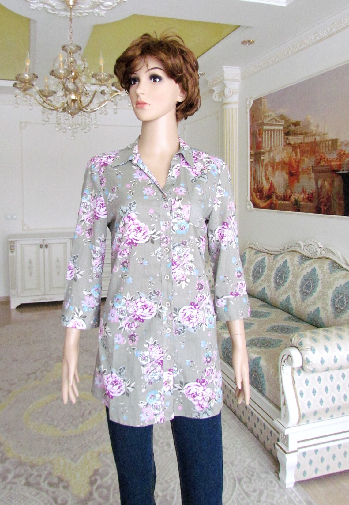 Floral Clothing Vintage Womens Shirt 80s Floral Shirt Floral Etsy