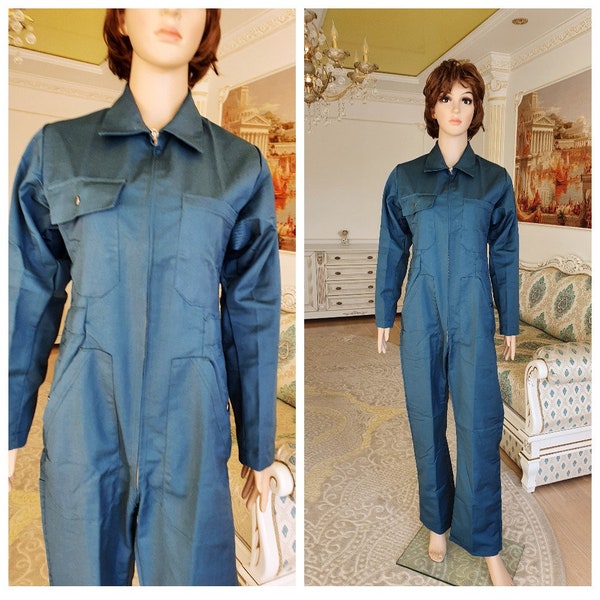 One Piece green Coveralls vintage green Jumpsuit womens Overalls womens Coveralls utility workwear mechanic uniform M zip up womens Coverall