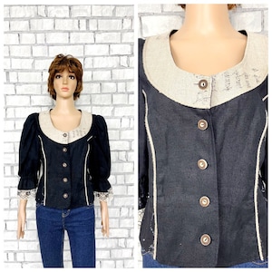 oktoberfest clothing Dirndl Blouse XL Crop Blouse folk blouse festival top Octoberfest Blouse linen top Oktoberfest Top Dirndl Crop Top