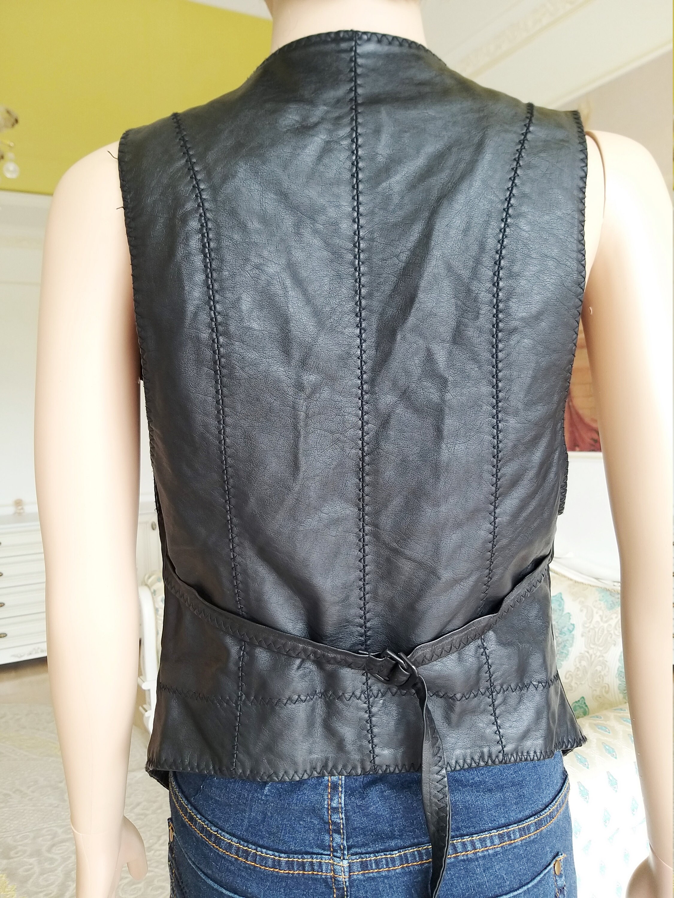Faux Leather Steampunk Vest S black Vest Vintage womens Vest Etsy