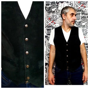 goth Clothing goth Vest L Mens Leather Vest black Leather Clothing Cowboy Vest  Mens Vest black Leather Vest Western Vest black Vest