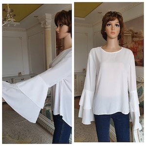 bell sleeve blouse XL ivory blouse  ivory lace blouse womens blouse  ivory Sheer Blouse classic pirate blouse poet shirt poet evening blouse