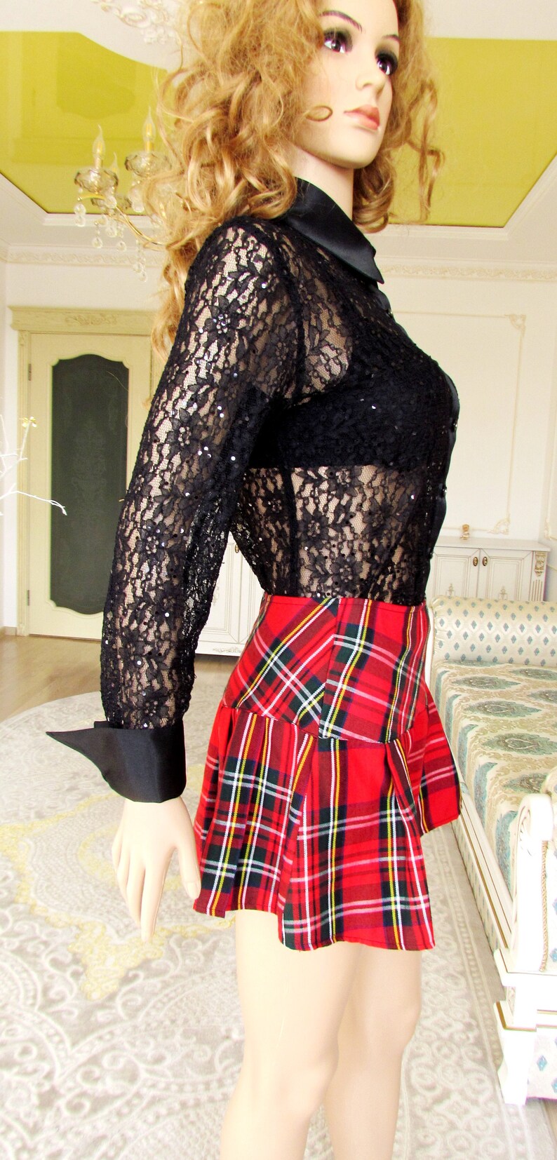 Black lace blouse Black blouse Black lace top Goth top Black top Gothic top Sheer top Gothic blouse Goth blouse Sheer blouse Sheer Shirt M
