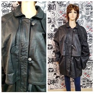 90s womens Outerwear womens leather blazer XXL womens blazer black leather coat womens Leather coat black blazer leather Jacket
