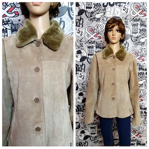 beige Leather Clothing womens  jacket 80s womens Leather jacket Crop jacket beige jacket Crop Leather jacket L beige suede jacket