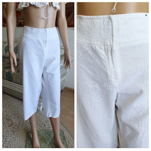 womens shorts LINEN shorts Linen Capri white Capri cropped pants LINEN Clothing capri pants womens shorts Summer shorts 2XL