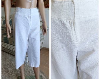 womens shorts LINEN shorts Linen Capri white Capri cropped pants LINEN Clothing capri pants womens shorts Summer shorts 2XL