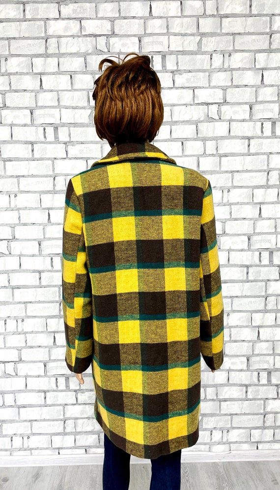 Christmas Gift Brown yellow plaid coat wool coat … - image 6