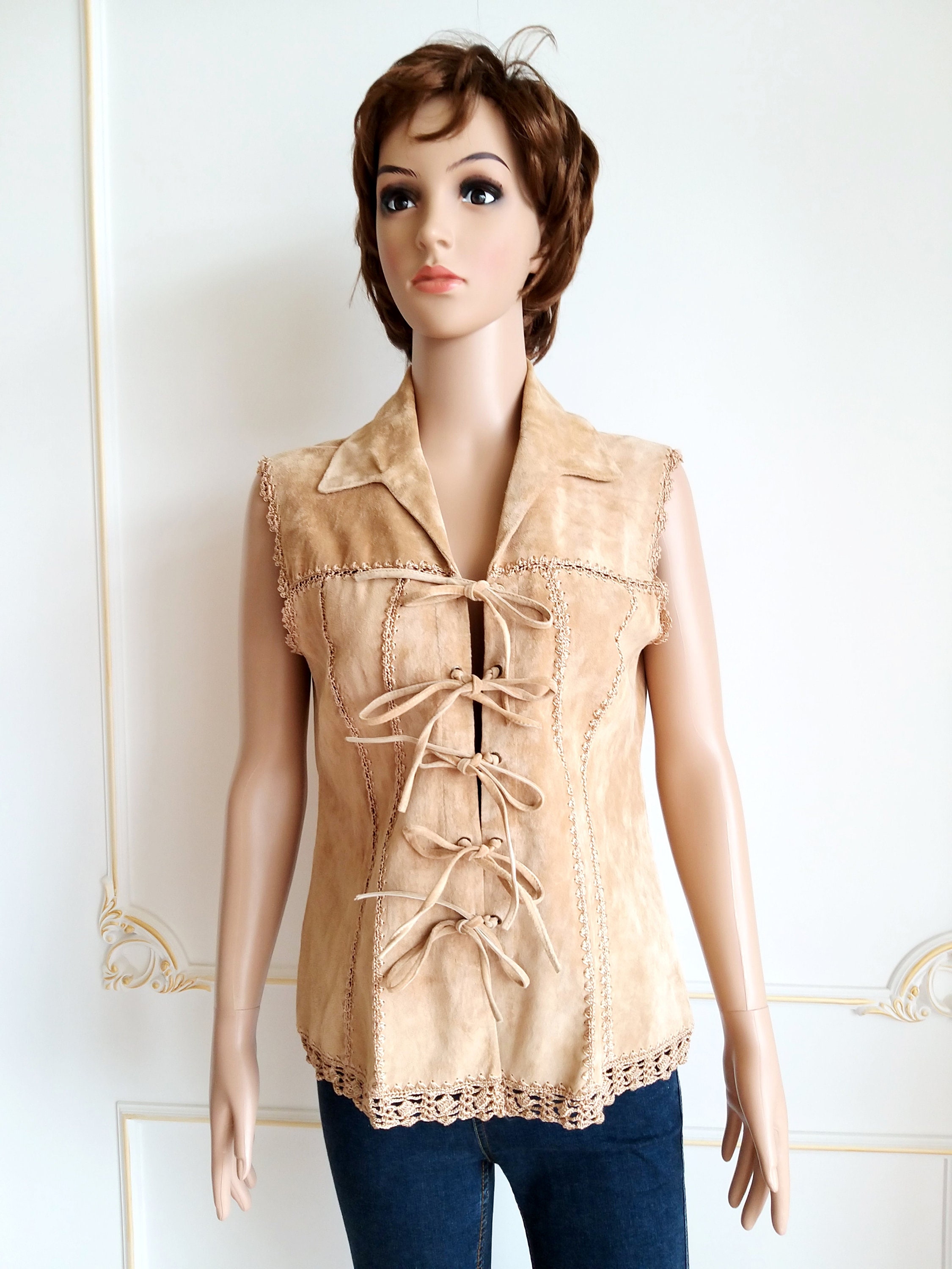 Cowgirl Vest Womens Leather Vest Camel Leather Clothing Etsy