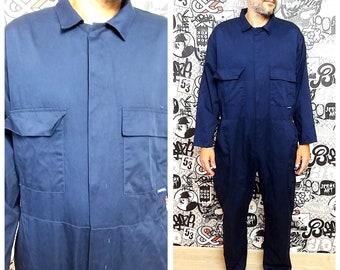 blue Coveralls vintage One Piece blue Jumpsuit mens Overalls zip up mens Coveralls utility workwear mechanic uniform XXL