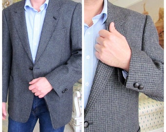 Tweed Blazer 80s Mens jackets Vintage mens coat mens wool coat mens wool jackets Herringbone jackets Houndstooth jacket size XL Extra Large