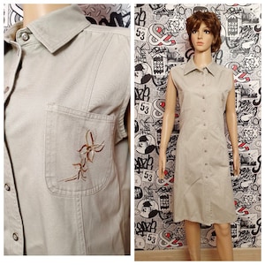 hermana Regalo Beige vestido de algodón Vestido de mezclilla Vestido de mujer Vestido midi Vestido Beige Vestido de mezclilla Vestido casual Vestido de botones XL