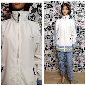 ODLO womens track suit white sport suit vintage gray track suit womens sport pants womens windbreaker track top L