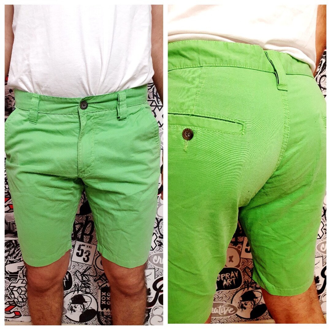 Beach Shorts 80's Cotton Shorts Vintage Neon Green Shorts Summer Shorts