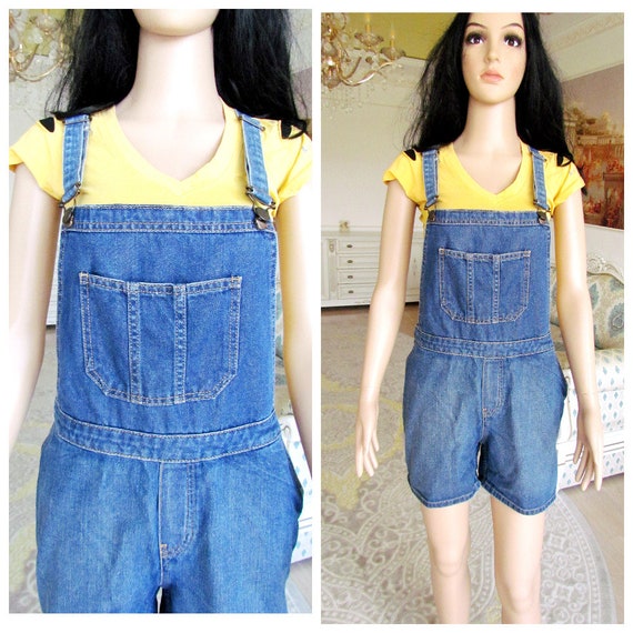 women's denim bib overall shorts