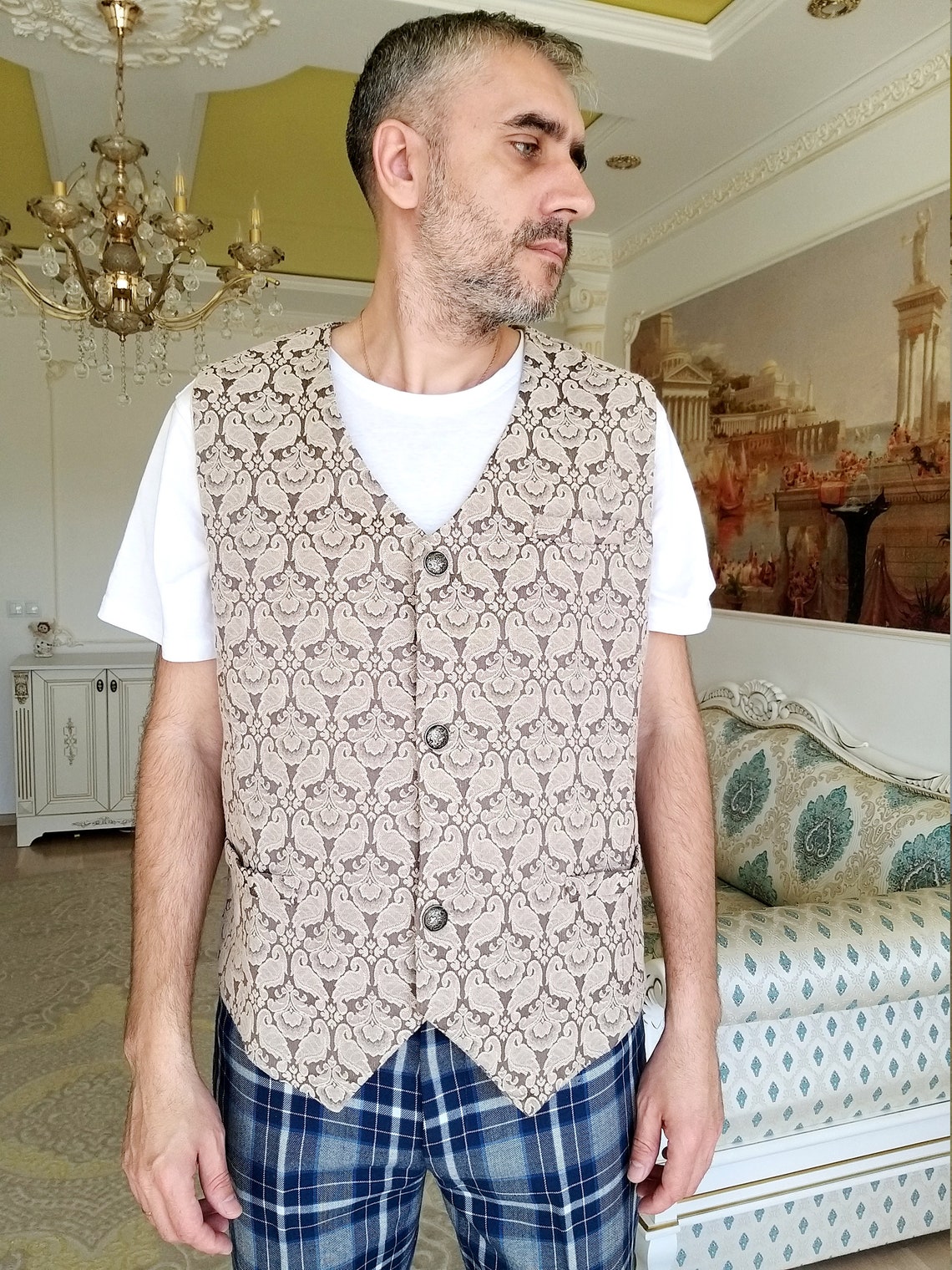 Suit Vest patterned vest mens boho vest mens vest wedding mens Etsy