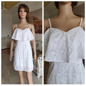 Ruffle dress wedding dress white sundress white dress boho dress white womens dress mini  summer dress vintage eyelet dress beach dress XS