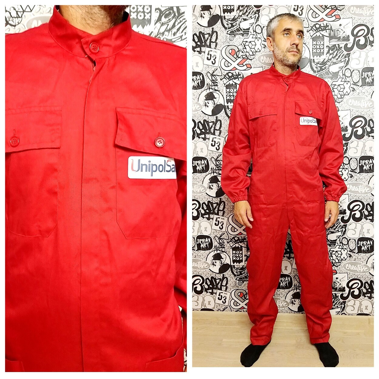 Red Jumpsuit Mens Overalls Zip 