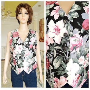 FLoral Vest Retro Vest Top Boho Vest Patterned Top womens Vest Vintage Hippie Vest waistcoats  Patterned Vest fitted Vest L