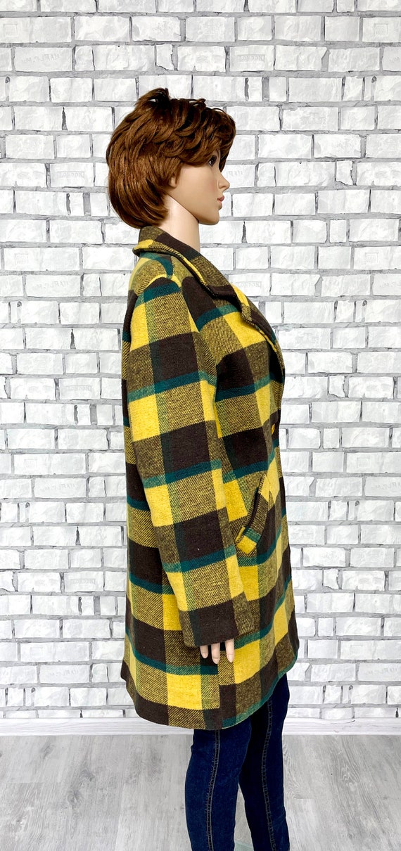Christmas Gift Brown yellow plaid coat wool coat … - image 5