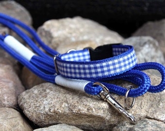 Set "Karo electric blue", collar optional with leash in electric blue