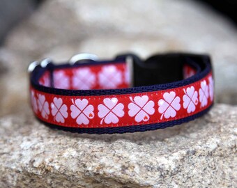 Set "Glücksklee red", collar optional with matching leash in different colors