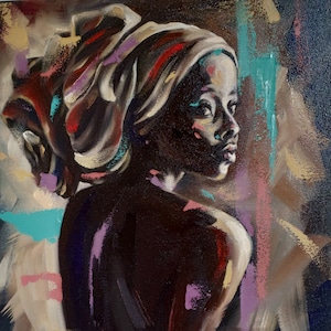 Loft Style Wall Art Original Oil Portrait of African Woman, Modern Painting, Handpainted Urban Style Portrait, Contemporary Interiors Art
