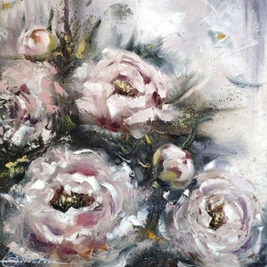 Original Oil Painting Peonies, Pink Floral Wall Art on Stretched Canvas, Handpainted Flowers Wall Art, Romantic Anniversary Gift for Her