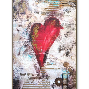 Pintura acrílica original "Corazón robado", regalo de San Valentín, pintada a mano, cartón, decoración de pared, elementos 3D para scrapbooking
