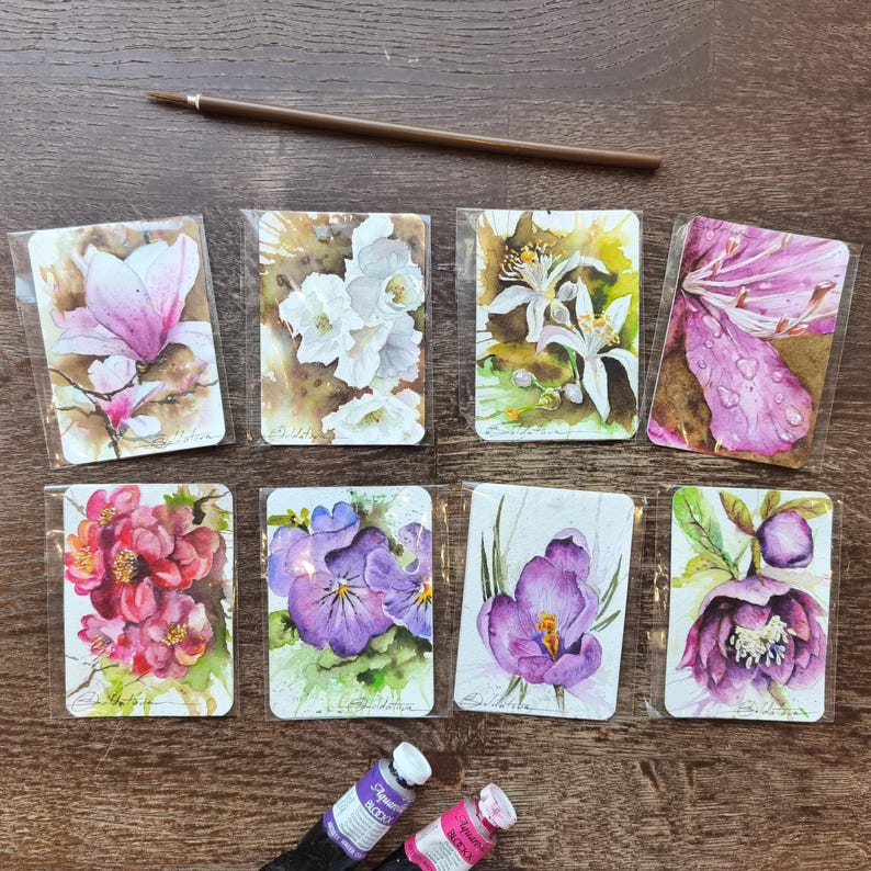 ACEO Watercolor Flower Painting, White Blossom Miniature Art Card - Etsy