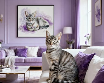 Custom Original Painting Pet Portrait, Hand-Painted Cat or Dog, Memorial Gift for Owner