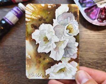 ACEO Watercolor Flower Painting, Original Miniature Blossom Art