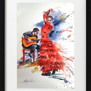 Flamenco Leidenschaft, Original Aquarell Malerei, Spanische Tänzer, Andalusische Kunst, Unterstützung Ukrainischer Künstler, Geschenk 15 x 22 Zoll Wanddekor