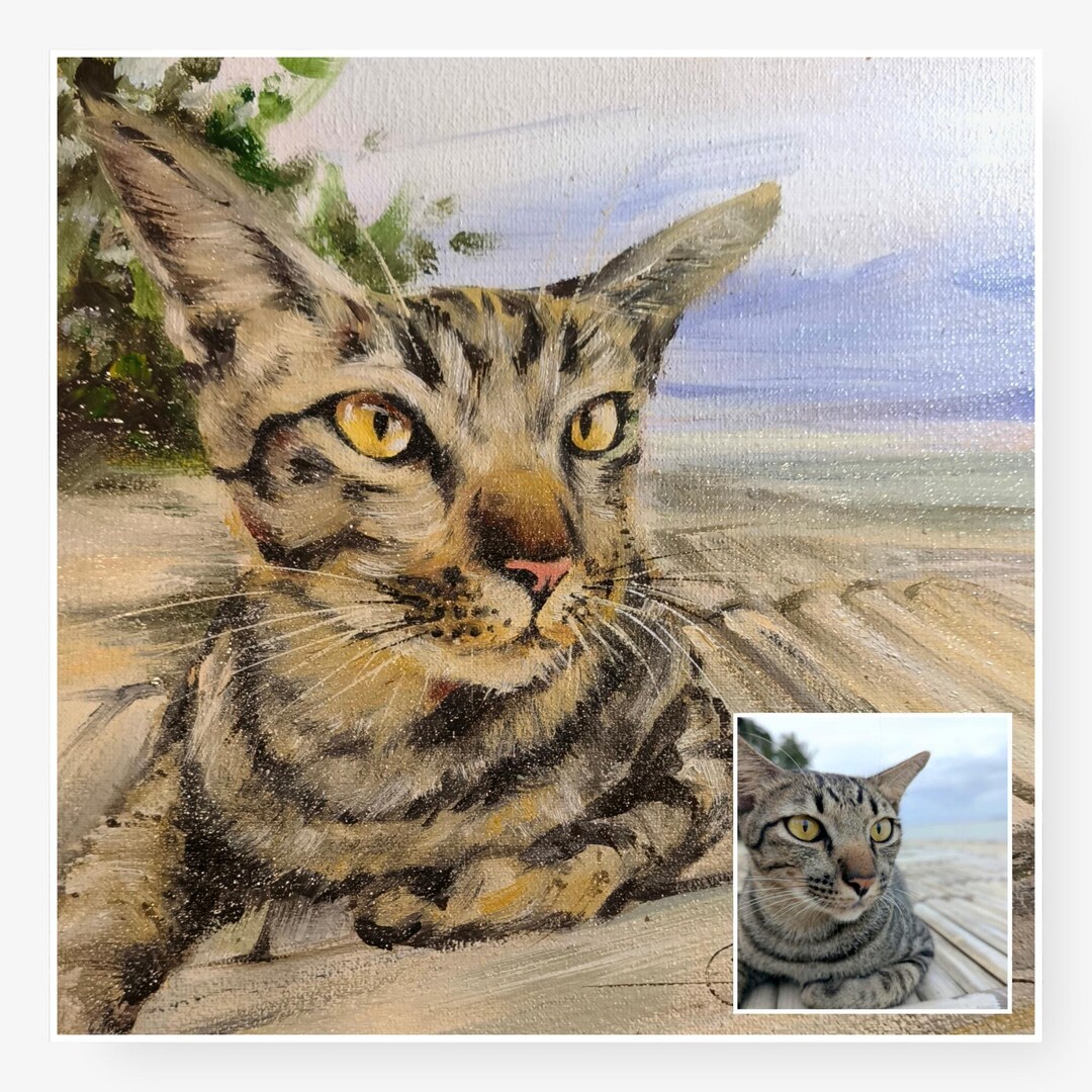 Custom Pet Portrait on Canvas, Hand-painted Dog and Cat Memorial Art ...