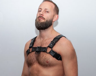 Mens Leather /'H/' Bulldog HARNESS GAY Leather gray green,blue adjustable straps