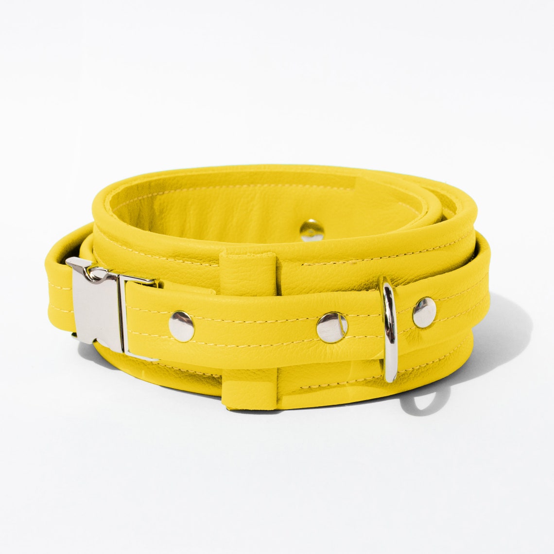 Onesize Leather Collar Yellow Etsy