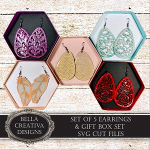 Set of 5 Earrings & Gift Box Set - SVG File, Video Tutorial