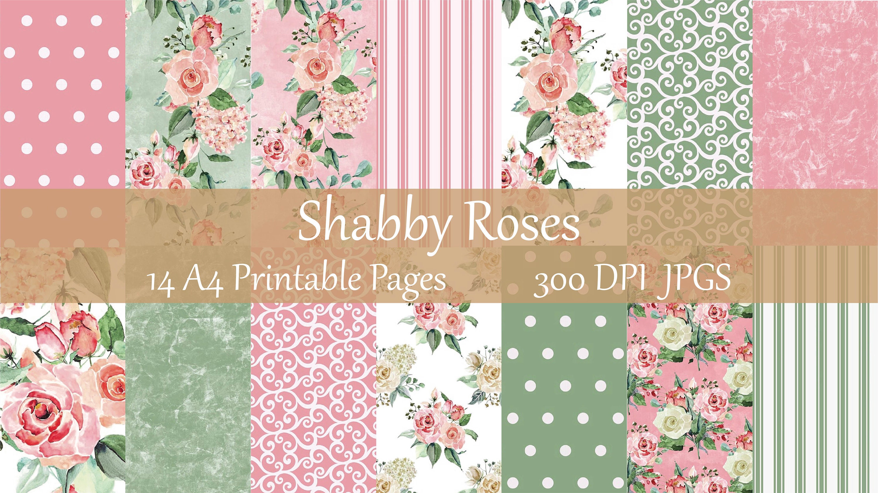 Shabby Roses Digital Scrapbook Paper 300DPI JPGS A4 And/or - Etsy