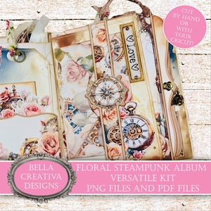 Floral Steampunk - Kit versatile per album e diario, modelli stampabili, compatibile con Cricut Print Then Cut - Istruzioni in PDF, tutorial video
