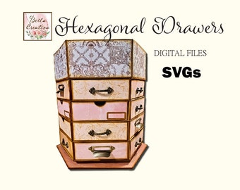 SVG Hexagonal Drawers - Cut Files for Electronic Cutting Machines - Video Tutorials, PDF Instructions