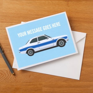 Personalised Escort RS2000 MK1 inspired Fan Art Greetings Card/Birthday Card/new job card/retirement card, Many colours.
