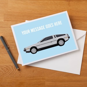 Gepersonaliseerde Delorean fanart-wenskaart, verjaardagskaart