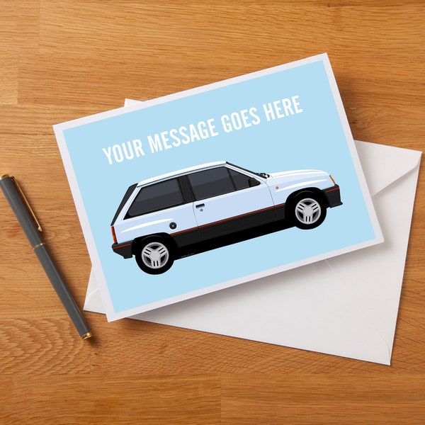 Personalised Vauxhall Nova SR Fan Art Illustration Greetings Card,  birthday Card