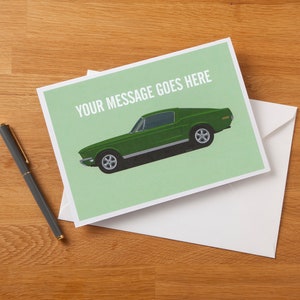 Carte de voeux personnalisée pour fan d'art Ford Mustang/carte d'anniversaire/nouvelle carte de travail/carte de retraite, nombreuses couleurs.
